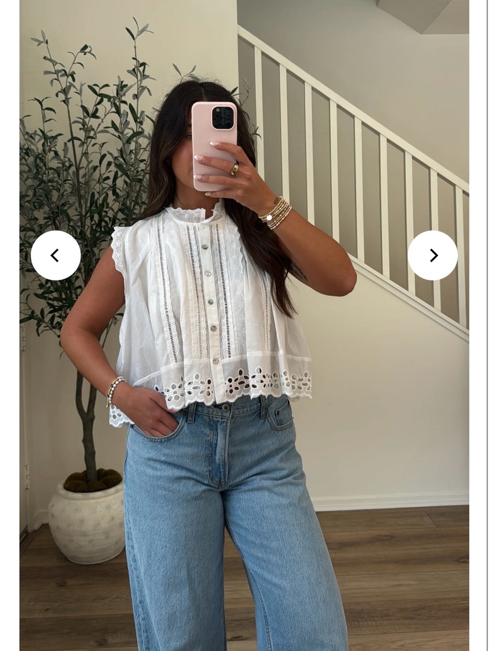 White Eyelet Lace Pintuck Sleeveless Top